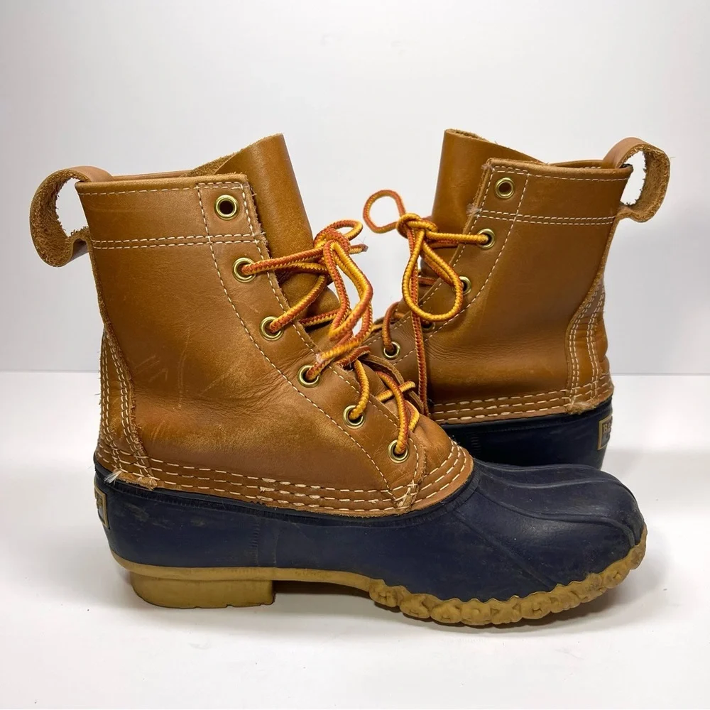 L.L Bean‎ Women’s Bean Boots 8” Navy Tan Size 6M